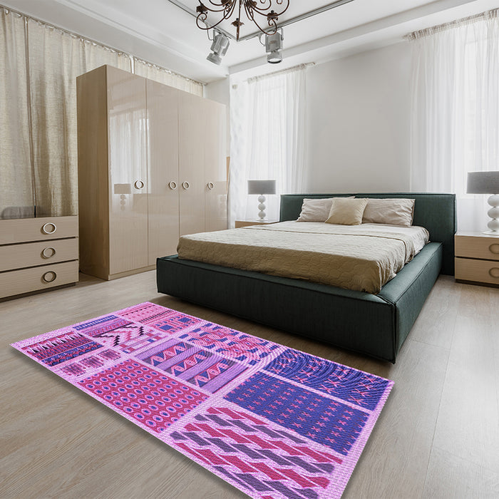 Patterned Violet Purple Rug in a Bedroom, pat2678pur