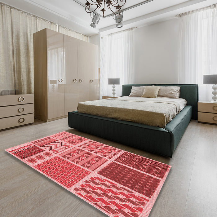 Round Machine Washable Transitional Light Coral Pink Rug in a Office, wshpat2678rd