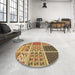 Round Patterned Yellow Rug in a Office, pat2679brn