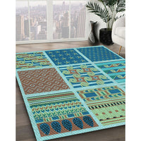 Patterned Turquoise Green Rug, pat2679lblu