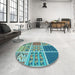 Round Patterned Turquoise Green Rug in a Office, pat2679lblu