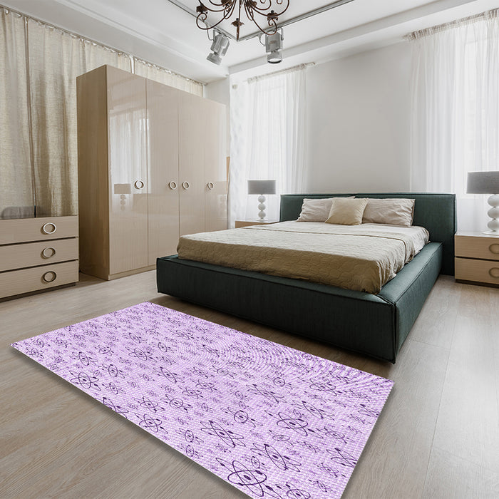 Round Machine Washable Transitional Purple Rug in a Office, wshpat268pur