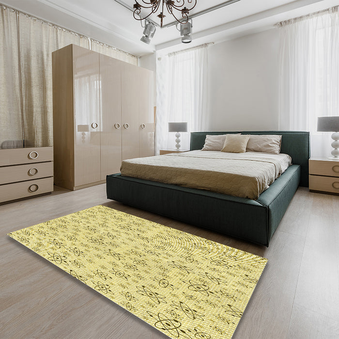 Patterned Sun Yellow Rug in a Bedroom, pat268yw