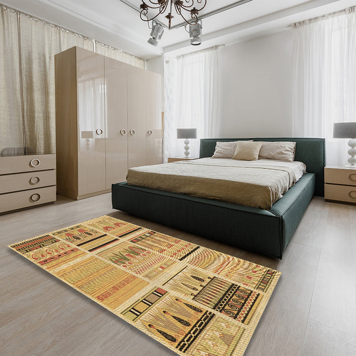 Patterned Orange Rug in a Bedroom, pat2680brn