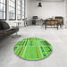 Round Patterned Emerald Green Rug in a Office, pat2680grn
