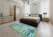 Patterned Dull-Sea Green Rug in a Bedroom, pat2680lblu