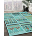 Patterned Dull-Sea Green Rug in Family Room, pat2680lblu