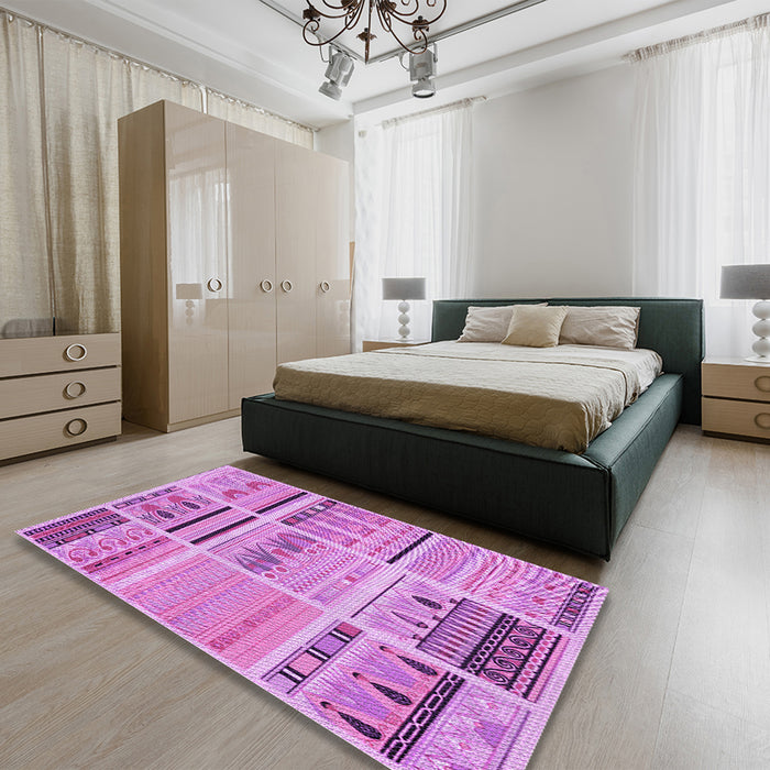 Patterned Violet Purple Rug in a Bedroom, pat2680pur