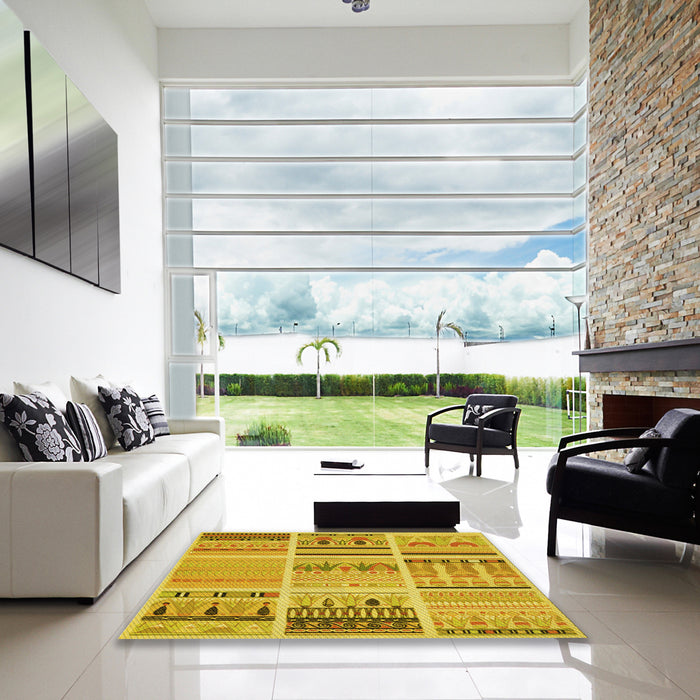 Square Patterned Yellow Rug in a Living Room, pat2680yw