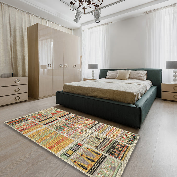 Machine Washable Transitional Sienna Brown Rug in a Bedroom, wshpat2680