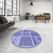 Round Patterned Jeans Blue Rug in a Office, pat2681blu