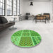 Round Patterned Emerald Green Rug in a Office, pat2681grn