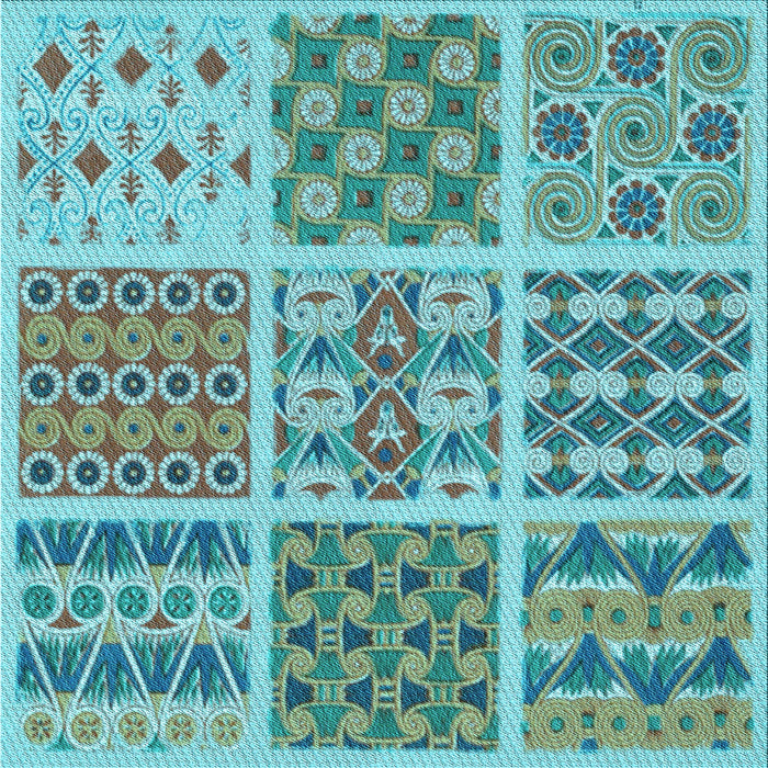 Round Machine Washable Transitional Green Rug, wshpat2681lblu