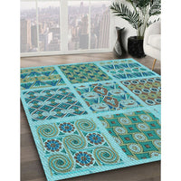 Patterned Sea Green Rug, pat2681lblu