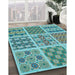 Patterned Sea Green Rug in Family Room, pat2681lblu