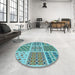 Round Patterned Sea Green Rug in a Office, pat2681lblu