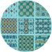Square Patterned Sea Green Rug, pat2681lblu