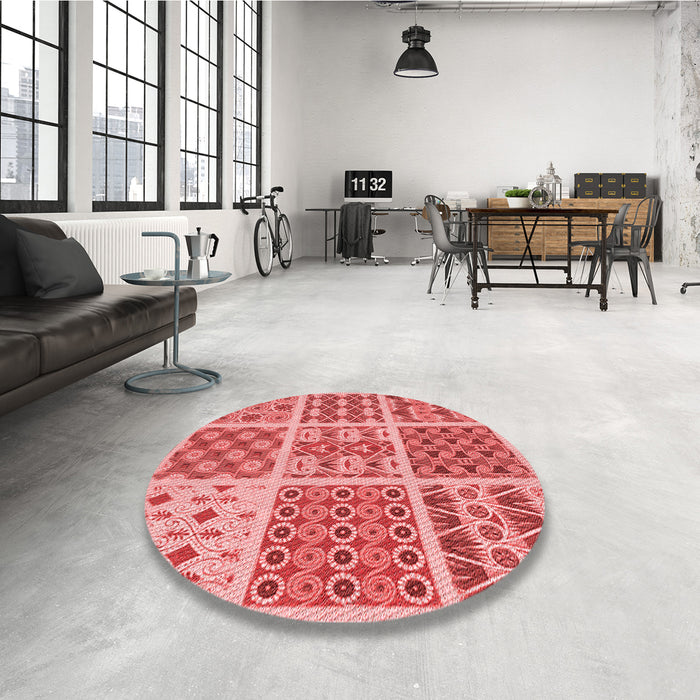 Round Patterned Light Coral Pink Rug in a Office, pat2681rd