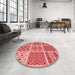 Round Patterned Light Coral Pink Rug in a Office, pat2681rd