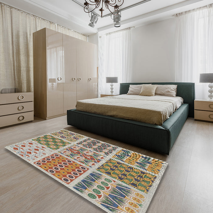 Patterned Brown Novelty Rug in a Bedroom, pat2681