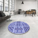 Round Patterned Jeans Blue Rug in a Office, pat2682blu
