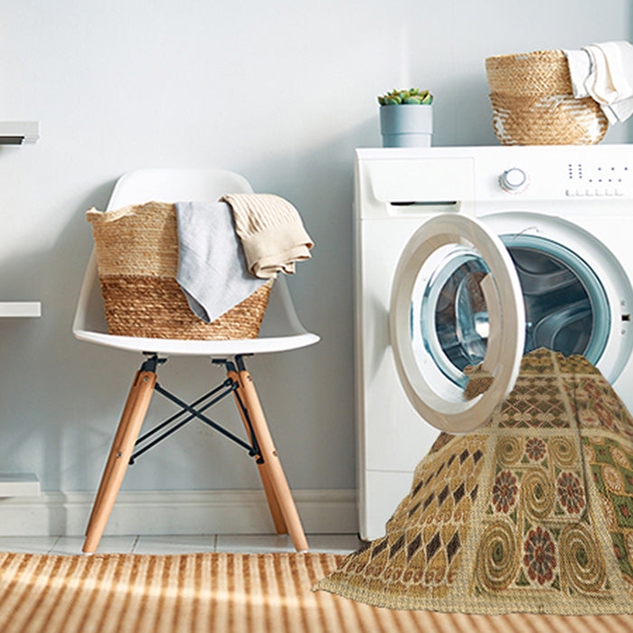 Machine Washable Transitional Yellow Orange Rug in a Washing Machine, wshpat2682brn