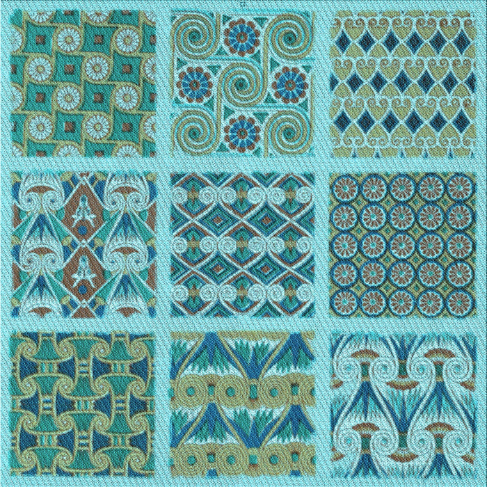 Round Machine Washable Transitional Aquamarine Stone Green Rug, wshpat2682lblu