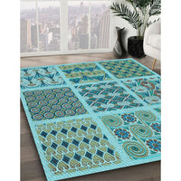 Patterned Aquamarine Stone Green Rug, pat2682lblu