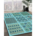 Patterned Aquamarine Stone Green Rug in Family Room, pat2682lblu