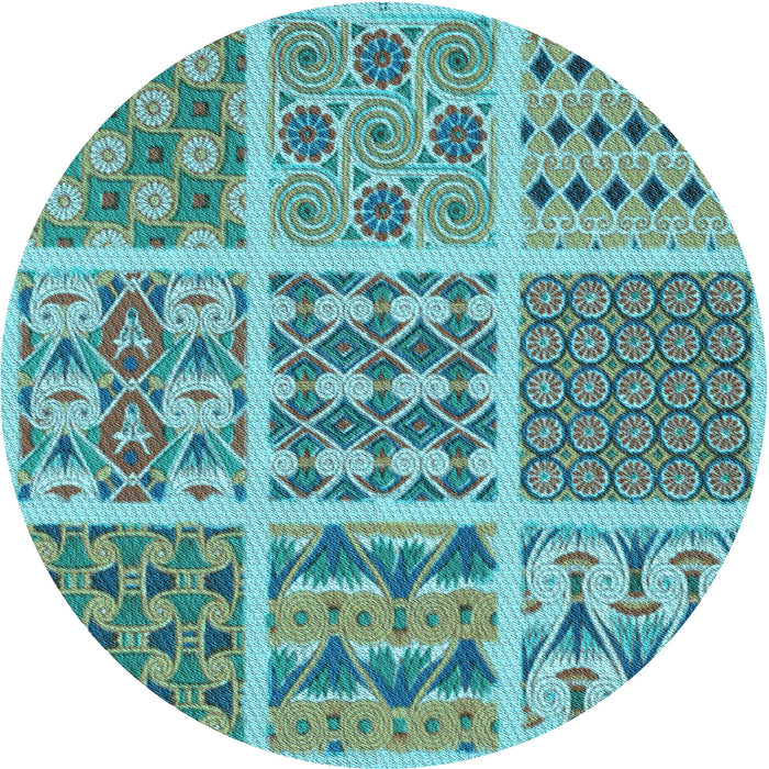 Square Patterned Aquamarine Stone Green Rug, pat2682lblu