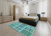 Patterned Aquamarine Stone Green Rug in a Bedroom, pat2682lblu
