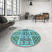 Round Patterned Aquamarine Stone Green Rug in a Office, pat2682lblu
