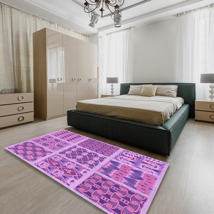 Patterned Violet Purple Rug in a Bedroom, pat2682pur