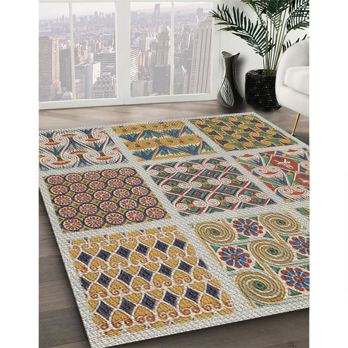 Patterned Brown Novelty Rug in Family Room, pat2682
