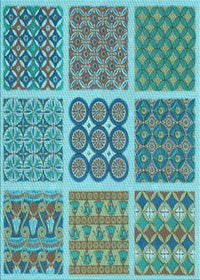 Machine Washable Transitional Turquoise Green Rug, wshpat2683lblu