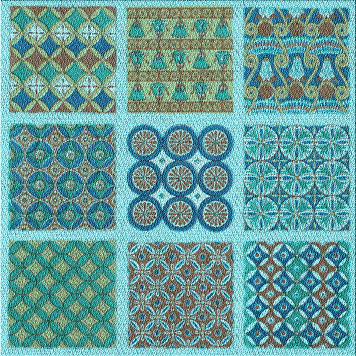 Round Patterned Turquoise Green Rug, pat2683lblu