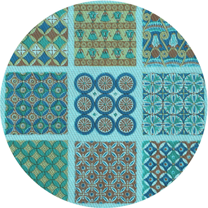 Square Patterned Turquoise Green Rug, pat2683lblu