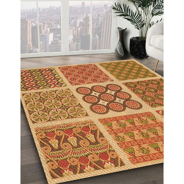 Patterned Orange Rug in Family Room, pat2683org
