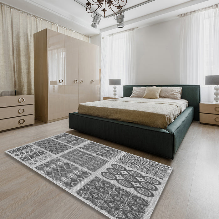 Patterned Cloud Gray Rug in a Bedroom, pat2684gry