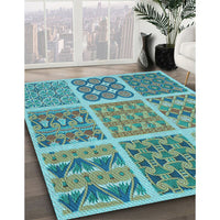 Patterned Turquoise Green Rug, pat2684lblu