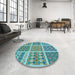 Round Patterned Turquoise Green Rug in a Office, pat2684lblu