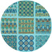 Square Patterned Turquoise Green Rug, pat2684lblu