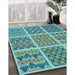 Machine Washable Transitional Turquoise Green Rug in a Family Room, wshpat2684lblu