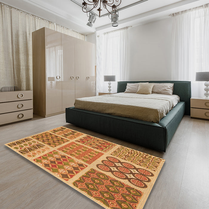 Patterned Orange Rug in a Bedroom, pat2684org