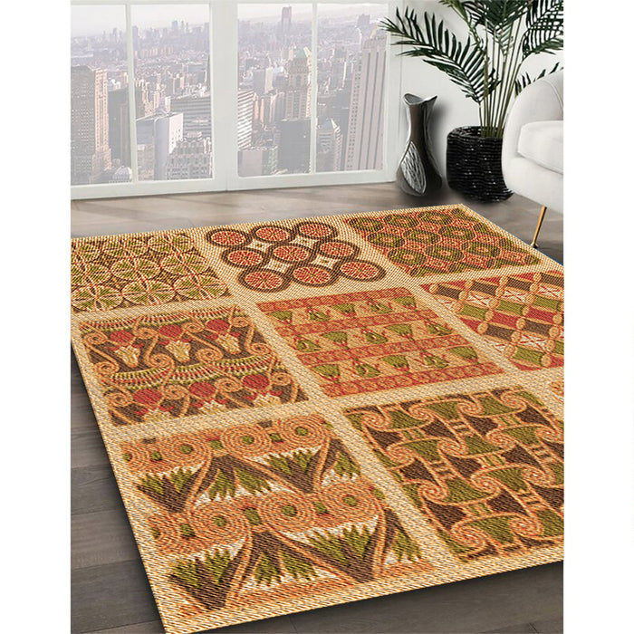 Patterned Orange Rug in Family Room, pat2684org
