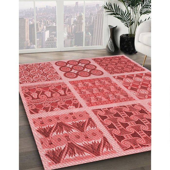 Patterned Red Rug in Family Room, pat2684rd