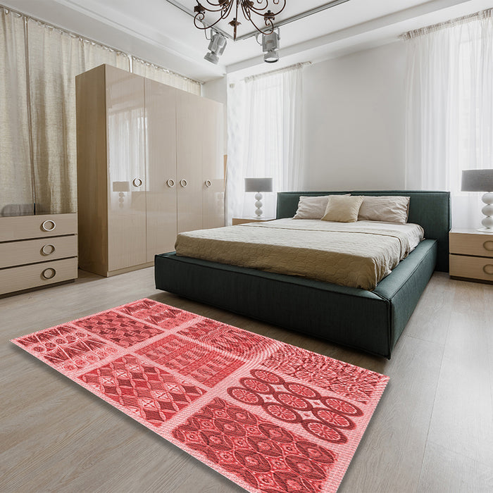 Round Machine Washable Transitional Red Rug in a Office, wshpat2684rd