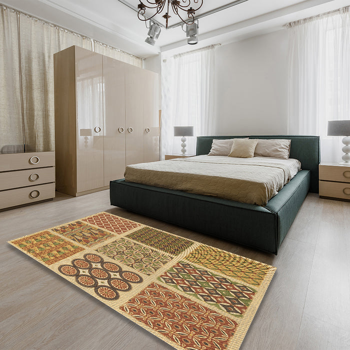 Patterned Orange Rug in a Bedroom, pat2685brn