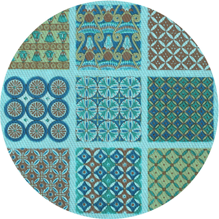 Square Patterned Turquoise Green Rug, pat2685lblu