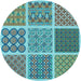 Square Patterned Turquoise Green Rug, pat2685lblu